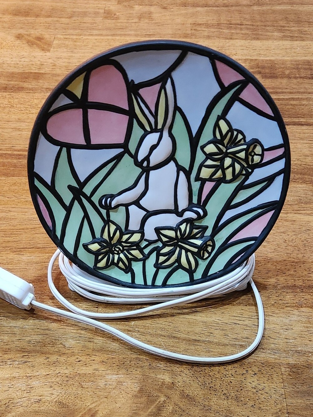 Vintage Stained Glass Ceramic Lamp Night Light 1996